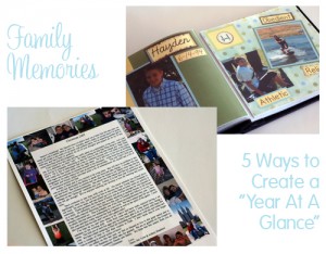 Collage with a photo of a scrapbook and a family newsletter