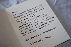 A handwritten note to a daughter from her dad