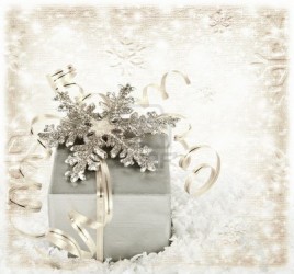 Silver present with a glitter snowflake
