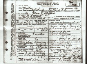 Death Certificate record 1928