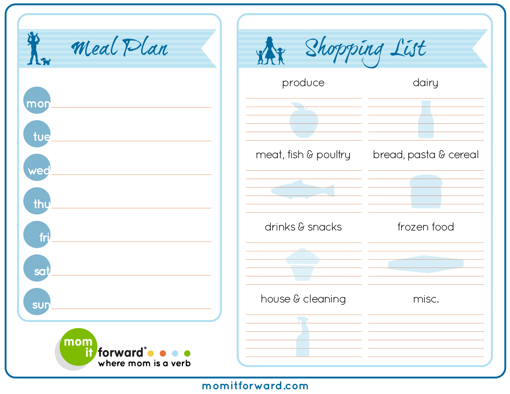 meal planner printable sheet