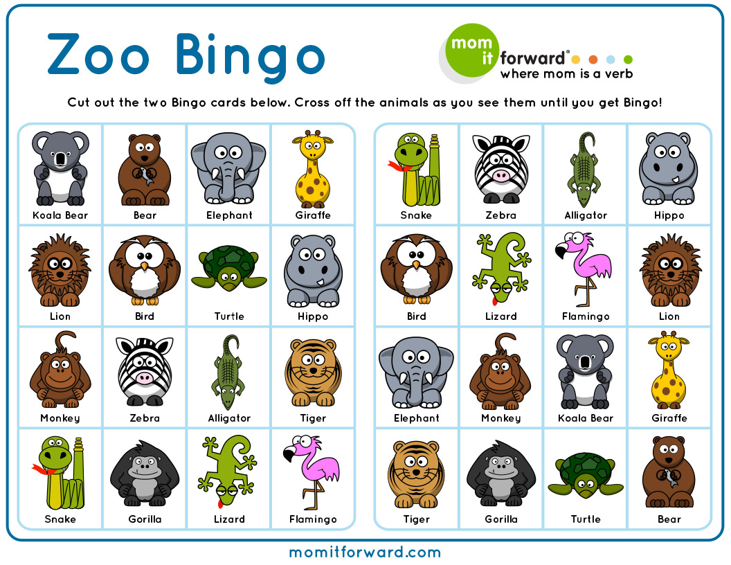 Zoo Bingo Printable Mom It Forwardmom It Forward