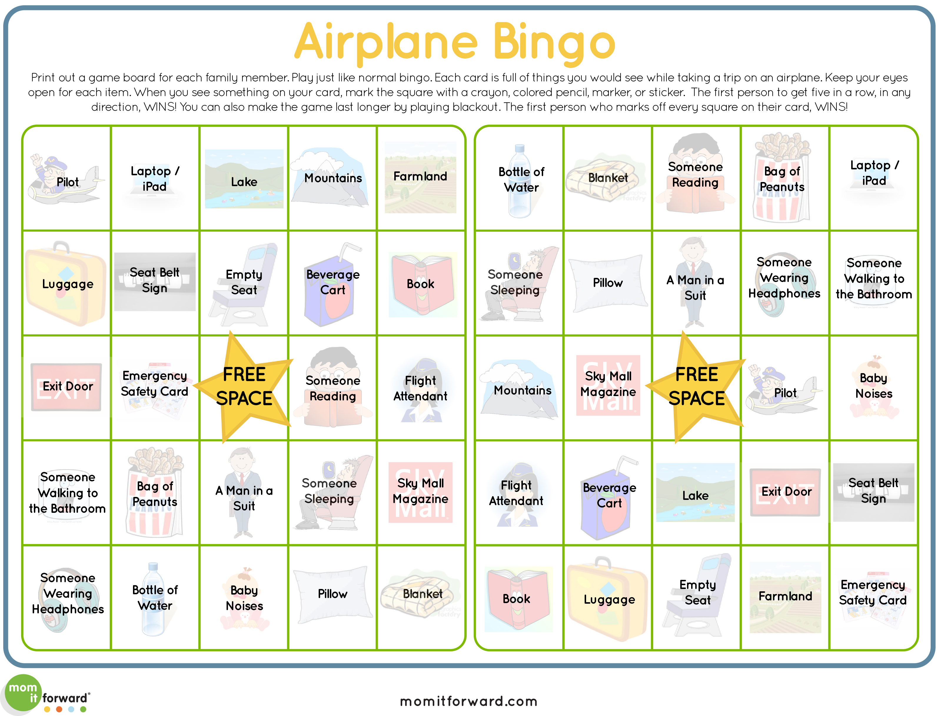 Airplane Bingo Printable Mom it ForwardMom it Forward