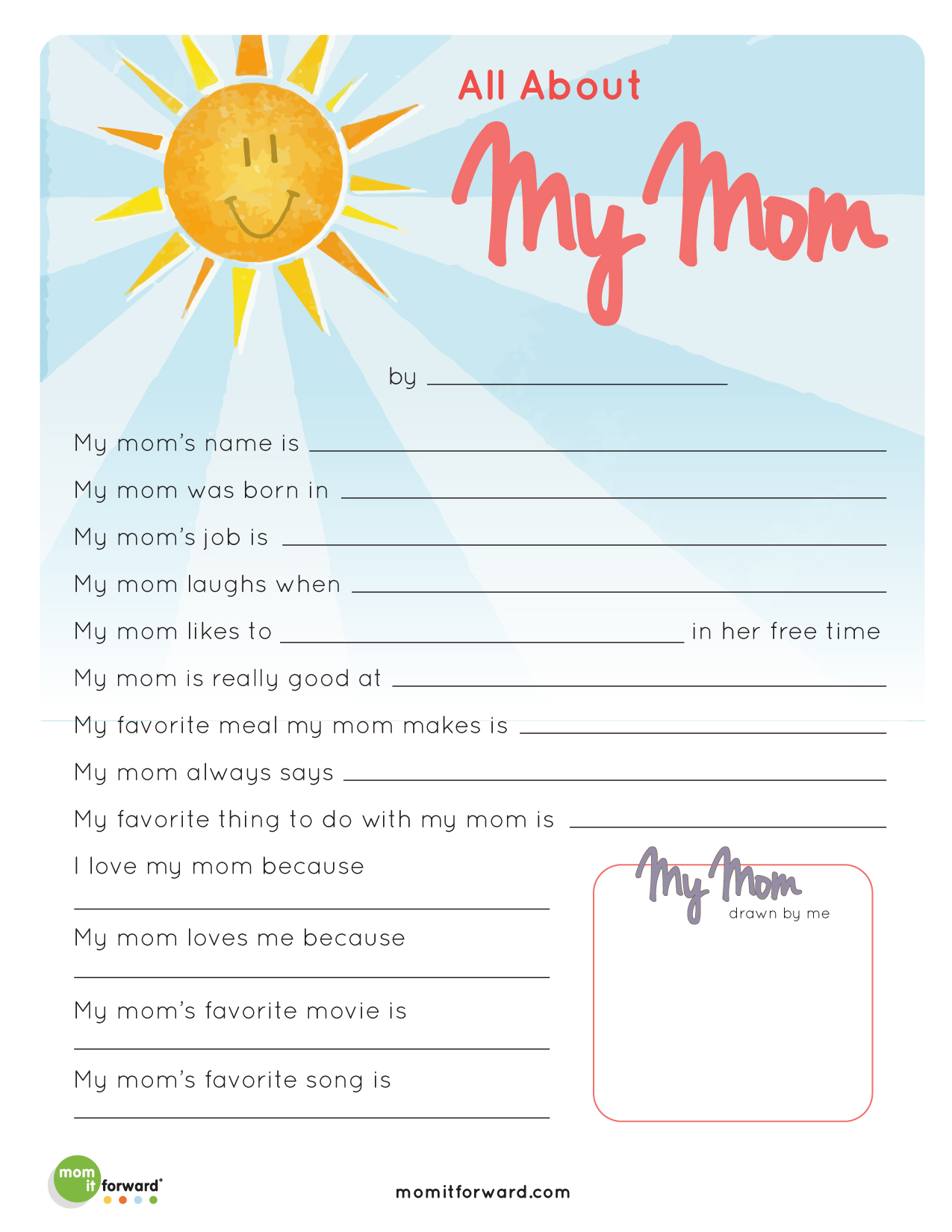 Mother s Day All About My Mom Printable Mom It ForwardMom It Forward