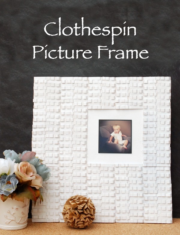 Make this cool picture frame with an old piece of scrap wood {she used an old cabinet door!} and some clothespins from the dollar store!