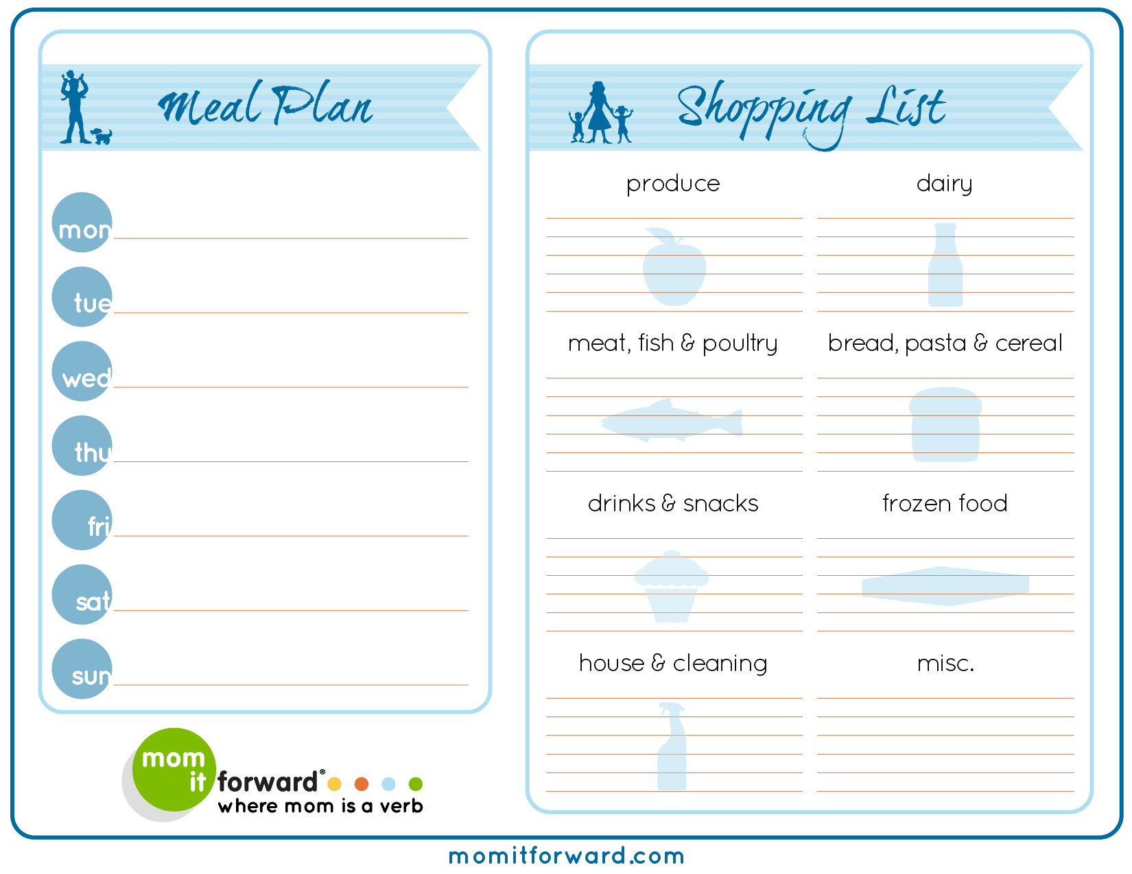 printable calendar meal planner