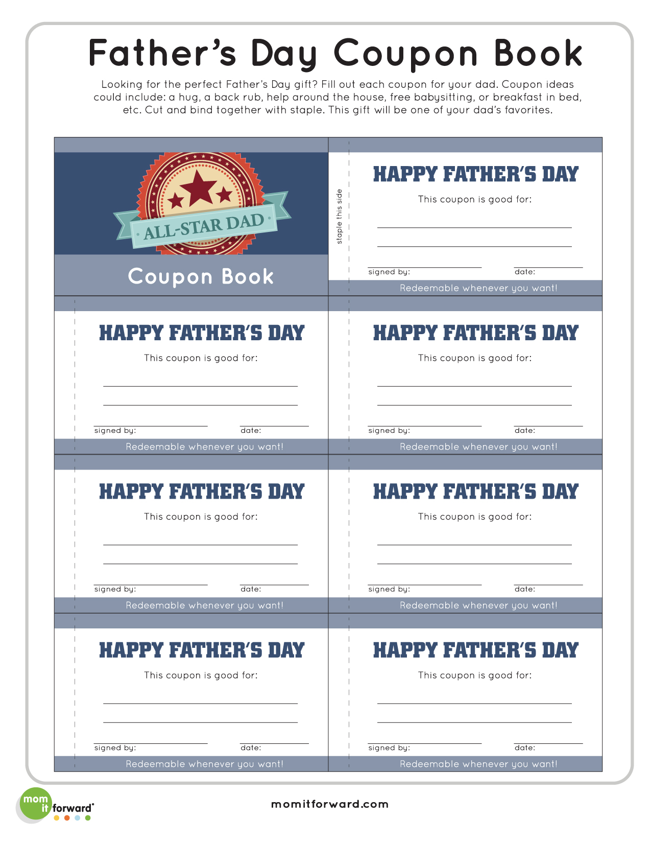 Father's Day Coupon Book PrintableMom it Forward